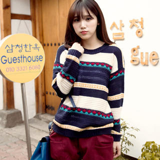Tokyo Fashion Drop-Shoulder Patterned Sweater