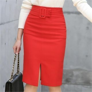 ode' Inset Belt Pencil Skirt