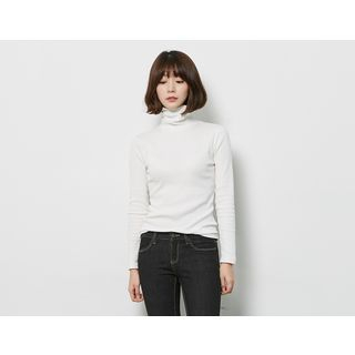 FROMBEGINNING Turtle-Neck Ribbed Knit Top