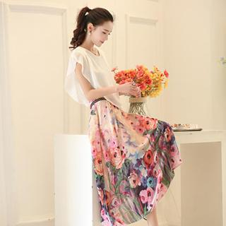 SEYLOS Floral Chiffon Maxi Dress