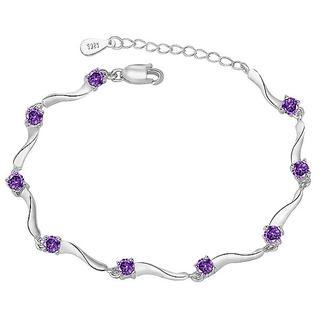 BELEC White Gold Plated 925 Sterling Silver with Purple Cubic Zirconia Bracelet