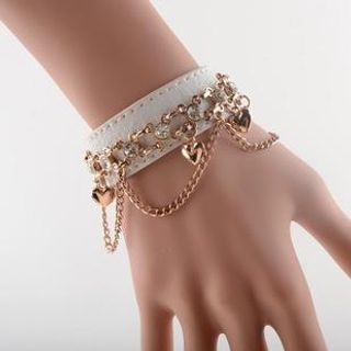 Trend Cool Genuine Leather Chain Rhinestone Bangle