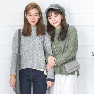 Heynew Mock-Neck Cable Knit Sweater