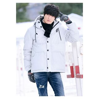 HOTBOOM Hooded Snap-Button Puffer Jacket