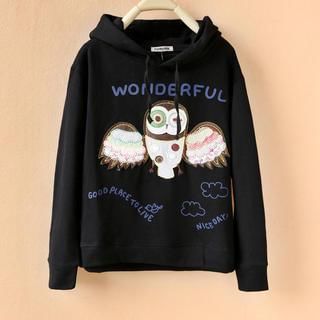 Cute Colors Owl Appliqué Hooded Pullover