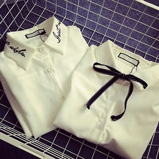 Glen Glam Embroidered Shirt / Tie Neck Shirt