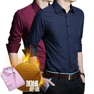 Dubel Long-Sleeve Fleece-Lined Plain Shirt