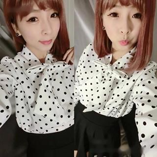 GOGO Girl Ribbon Accent Dotted Blouse