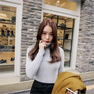 QNIGIRLS Turtle-Neck Ribbed Knit Top