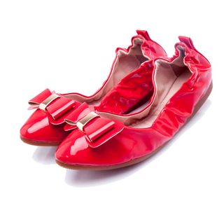 Pangmama Genuine Leather Bow-accent Flats