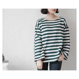 demavie Round-Neck Brushed-Fleece Striped T-Shirt