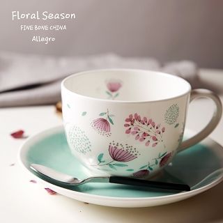 Lotus Blue Floral Mug & Saucer