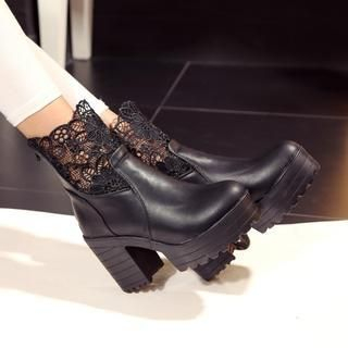JY Shoes Lace Panel Heel Boots
