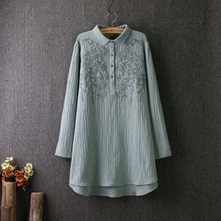 Blue Rose Embroidered Long Shirt