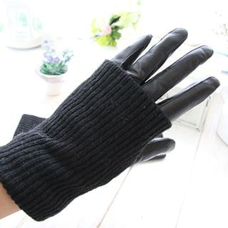 Rose Shop Knit Panel Genuine Leather Gloves