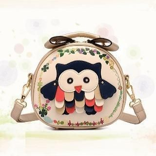 BeiBaoBao Faux-Leather Owl-Accent Satchel