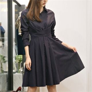 overlap Long-Sleeve A-Line Dress