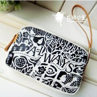 Flower Princess Printed Coin Purse Black , White - One Size