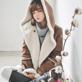JUSTONE Hooded Buttoned Faux-Shearling Jacket