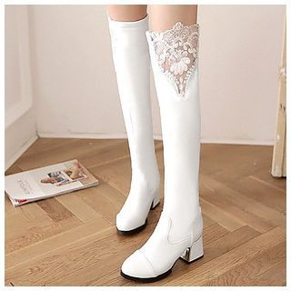CITTA Lace Panel Over-the-Knee Boots