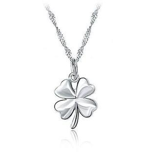 BELEC White Gold Plated 925 Sterling Silver Four-leaf Clover Pendant ( with 45cm Necklace )