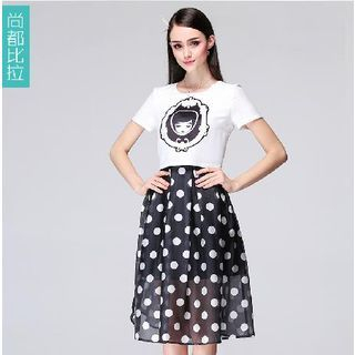 Sentubila Short-Sleeve Dotted A-Line Dress