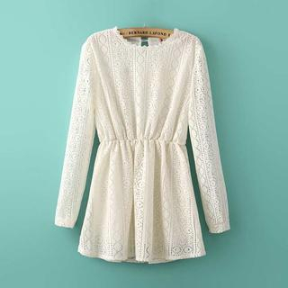 Ainvyi Long-Sleeve Gathered-Waist Lace Dress