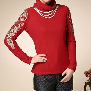 Sayumi Embellished Turtleneck Fleece-lined Top