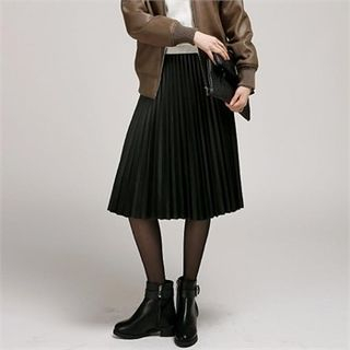 MAGJAY Faux-Leather Accordion-Pleated Midi Skirt