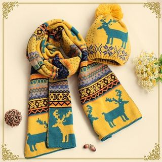 Fairyland Set: Furry Ball Beanie + Patterned Scarf