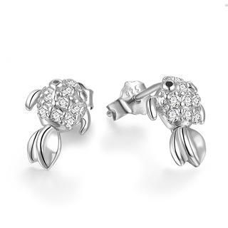 BELEC 925 Sterling Silver Golden Fish Stud Earrings with White Cubic Zircon