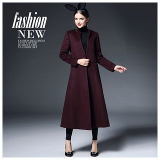 Ozipan Wool Blend Slit-Side Open-Front Plain Coat
