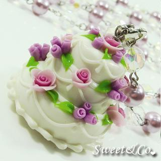 Sweet & Co. Sweet 3layer Purple Cream Cake Long Crystal Pearl Necklace
