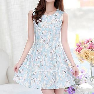 Emeline Sleeveless Floral Print A Line Dress