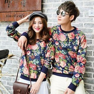 Azure Couple Floral Print Pullover