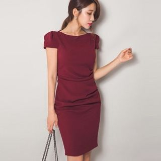 ERANZI Puff-Sleeve Shirred Dress
