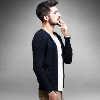 Quincy King Two-Tone V-Neck Cardigan