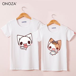 Onoza Short-Sleeve Cat-Print Couple T-Shirt
