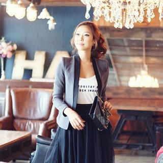 Sharp-Shoulder Open-Front Blazer