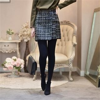 Styleberry Wrap-Front Mini Tweed Skirt