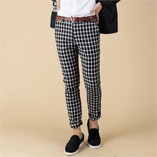 THE COVER Flat-Front Check Pants