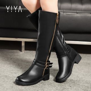 YIYA Genuine Leather Side-Zip Tall Boots