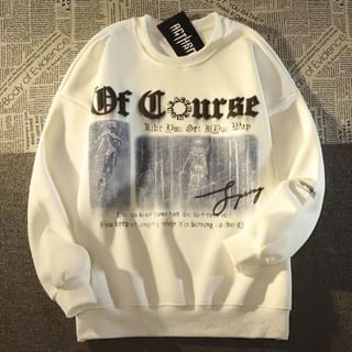 Crew Neck Lettering Print Sweatshirt