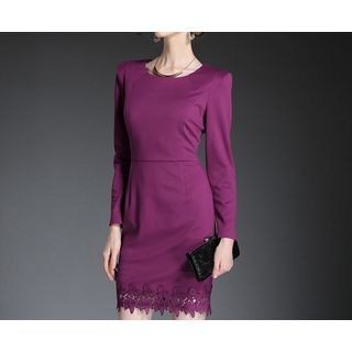 Merald Long-Sleeve Lace Trim Dress