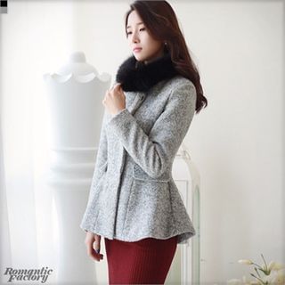 Romantic Factory Wool Blend Fly-Front Peplum Jacket