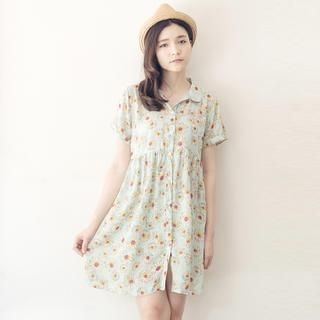 Tokyo Fashion Short-Sleeve Floral Chiffon Shirtdress
