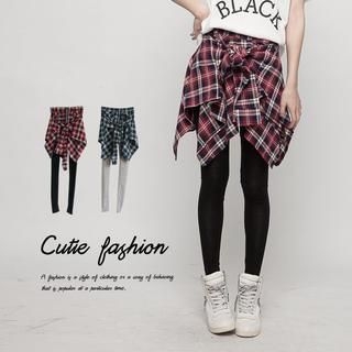 CUTIE FASHION Inset Plaid Skirt Leggings