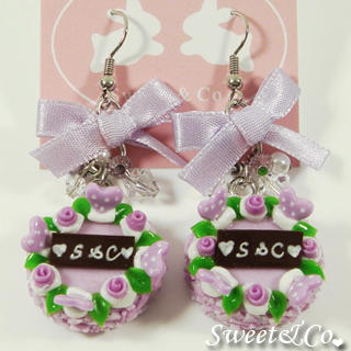 Sweet & Co. S&C Sweet Ribbon Purple Rose Cake Earrings