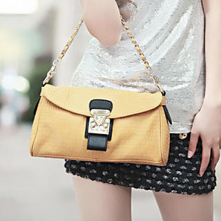 Genuine-Leather Chain-Accent Shoulder Bag