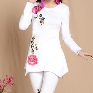 Sayumi Long-Sleeve Floral Embroidered Top